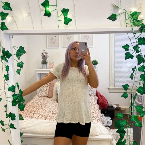 EUC Eileen Fisher Knit Short Sleeve Cream Top - Picture 2 of 5